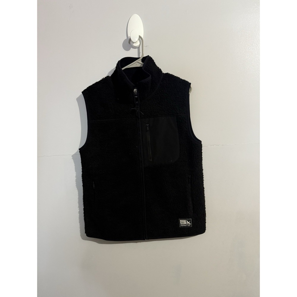 Eddie Bauer Vest Womens‎ Small Mahogany Black Sherpa Fleece Full Zip Mock Neck